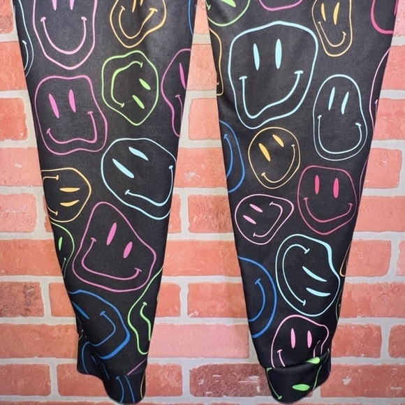 Public Record Pants L Jogger Sweats Smiley Face Graphic Black Neon Activewear - Picture 9 of 13